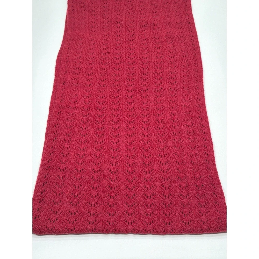 Celeste Burgundy Wool‎ Cashmere Pointelle Knit Scarf Eyelet Wrap Infinity Scarf